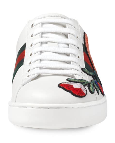 gucci new ace floral embroidered low top sneaker white multi|gucci ace metallic snakeskin sneakers.